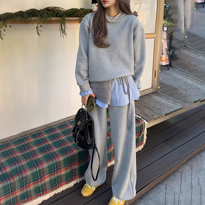 卫衣设计感格子屁帘卫裤三件套