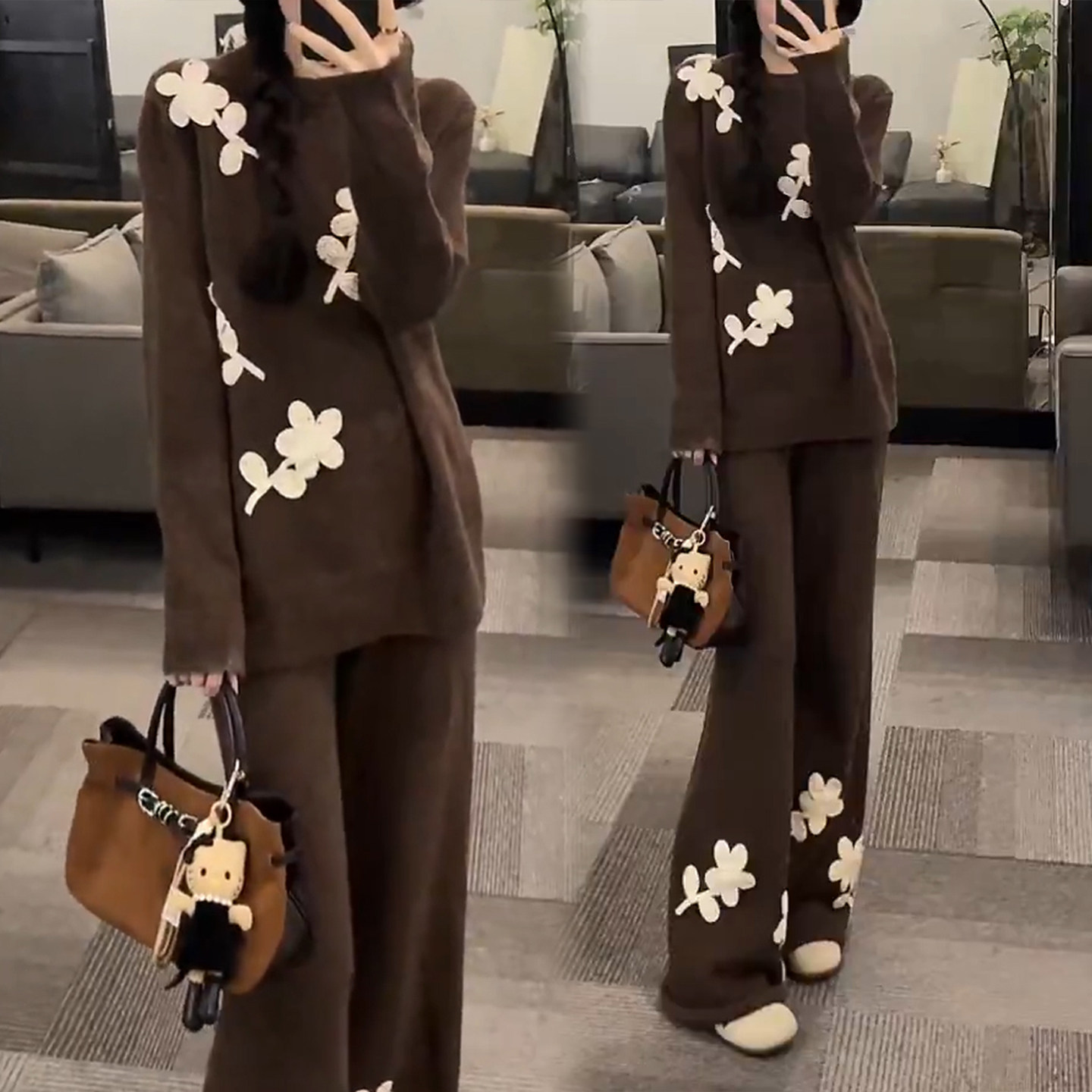 2026超火冬装一整套针织套装女韩版宽松慵懒风高腰阔腿裤两件套潮,女装/女士精品,时尚套装,淘宝优惠券,粉丝福利购,淘宝优惠卷