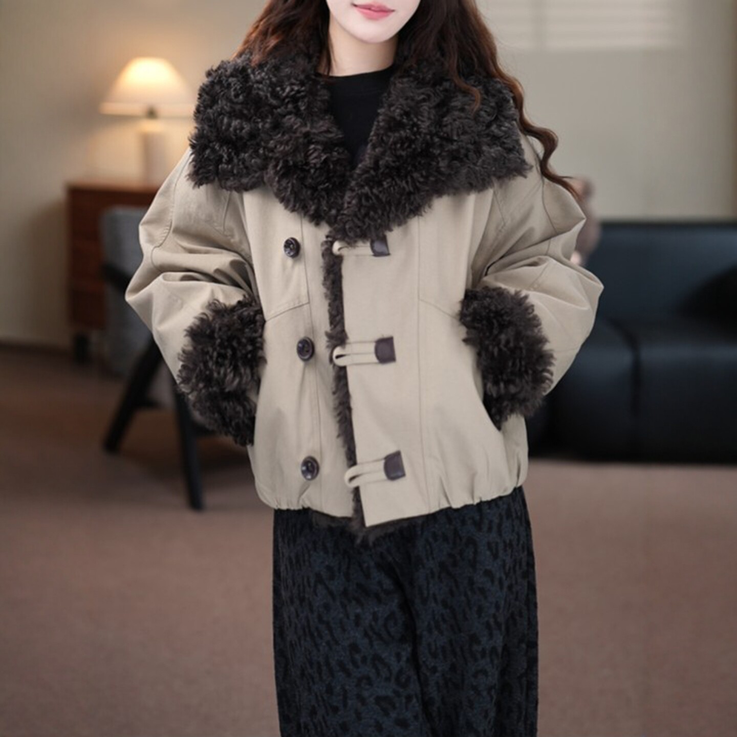 复古加厚撞色毛领棉服女2026冬季新款小个子时尚百搭保暖洋气外套