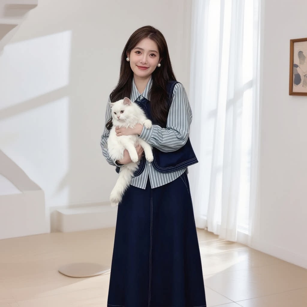 一整套穿搭春秋季2026超火韩系牛仔马甲衬衫半身裙套装三件套潮