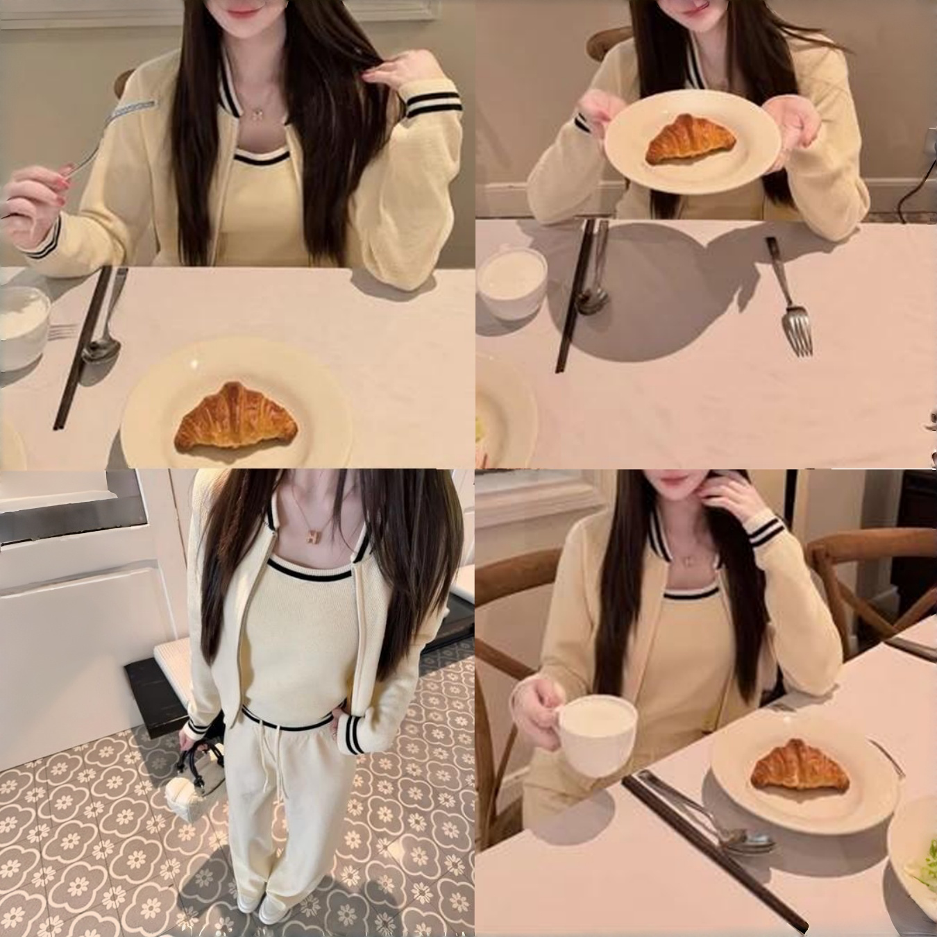 美高少女美式甜心少女感针织背心开衫外套休闲裤三件套装