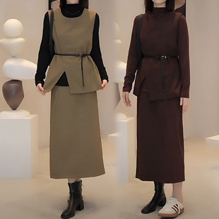 2026春秋新款今年流行三件套女装时尚名媛马甲打底衫半身裙套装裙