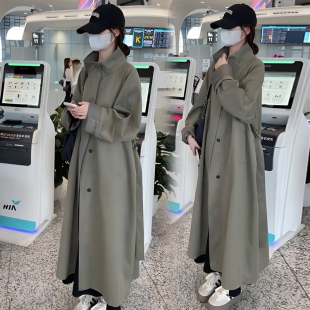 韩版 气质上衣 绑带立领风衣外套女宽松收腰显瘦高级感小个子中长款