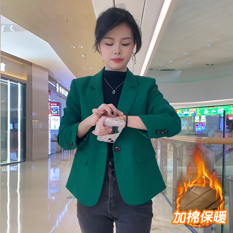 短款小个子咖色西装外套女2026秋冬新款设计感加棉保暖小西服上衣