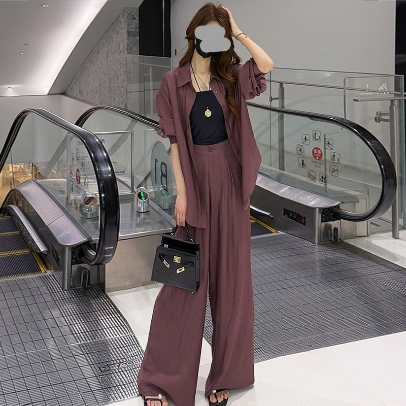 扎染衬衫阔腿裤套装女2025夏季新款松弛感两件套减龄休闲ootd穿搭