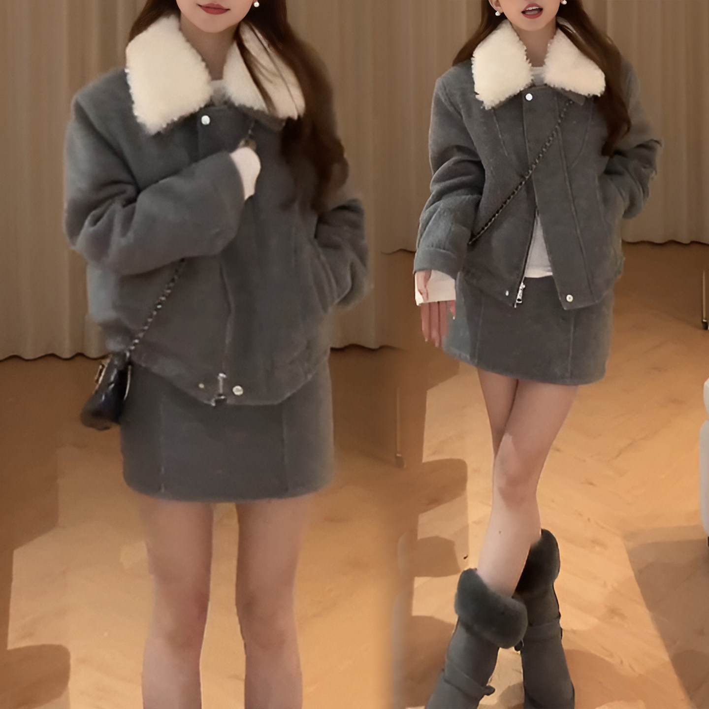 毛呢套装女冬季新款韩系时尚减龄高级感灰色夹棉外套半身裙两件套,女装/女士精品,时尚套装,淘宝优惠券,粉丝福利购,淘宝优惠卷