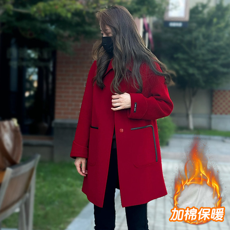 毛呢外套女中长款2026冬季新款韩版宽松加棉呢子大衣时尚休闲风衣