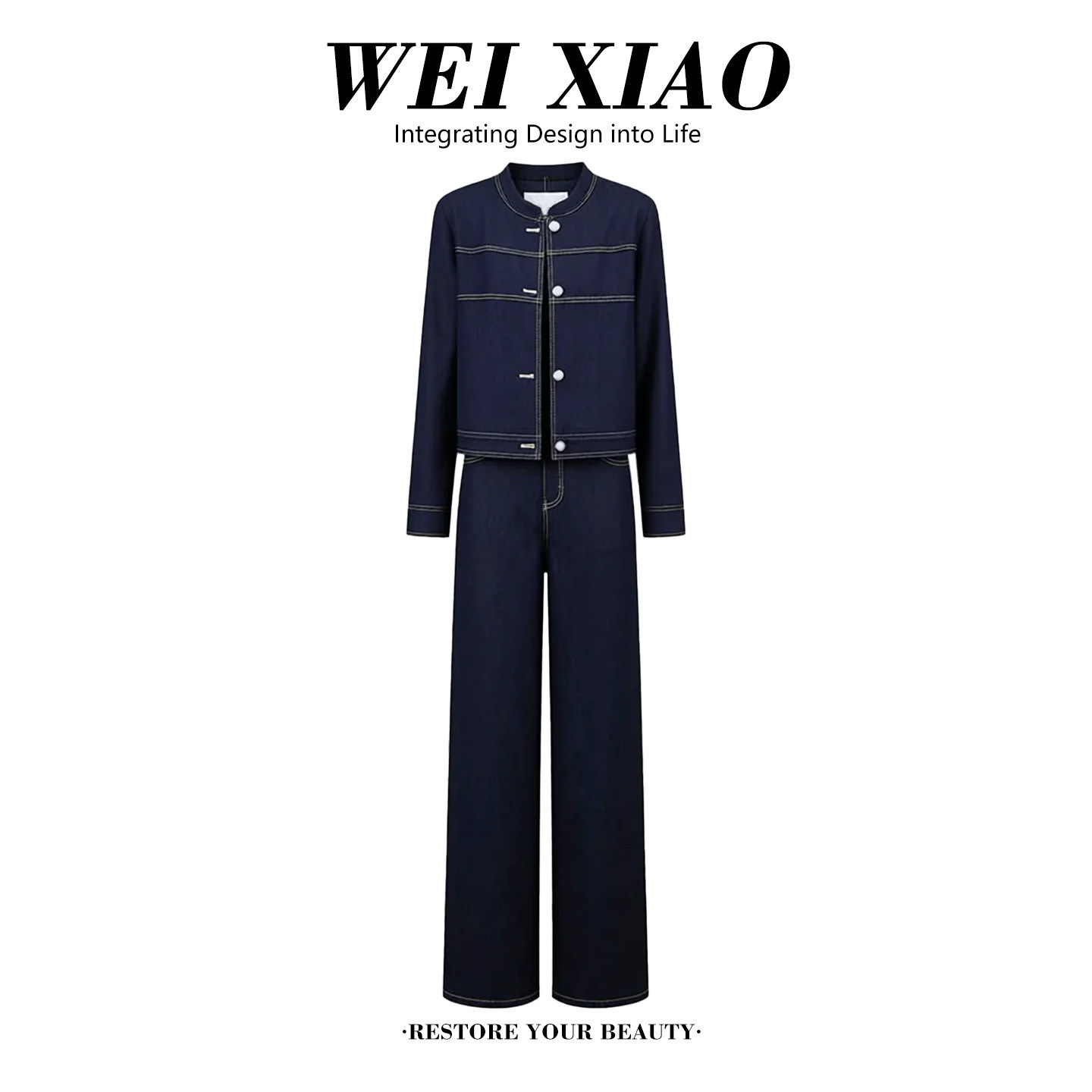 时尚套装女春秋新款洋气质减龄显瘦圆领短款外套阔腿裤两件套潮