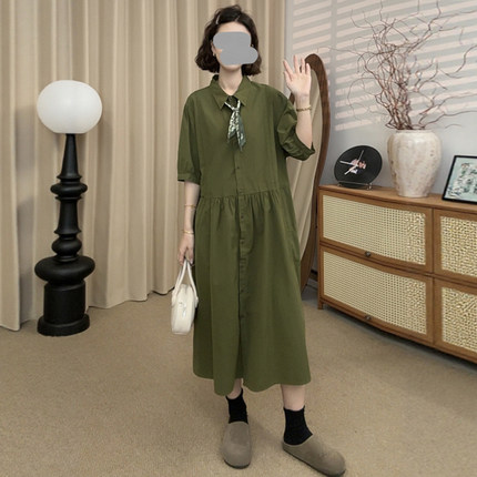 超好看a字衬衫连衣裙女夏2025新款小个子宽松遮肚休闲中长款裙子