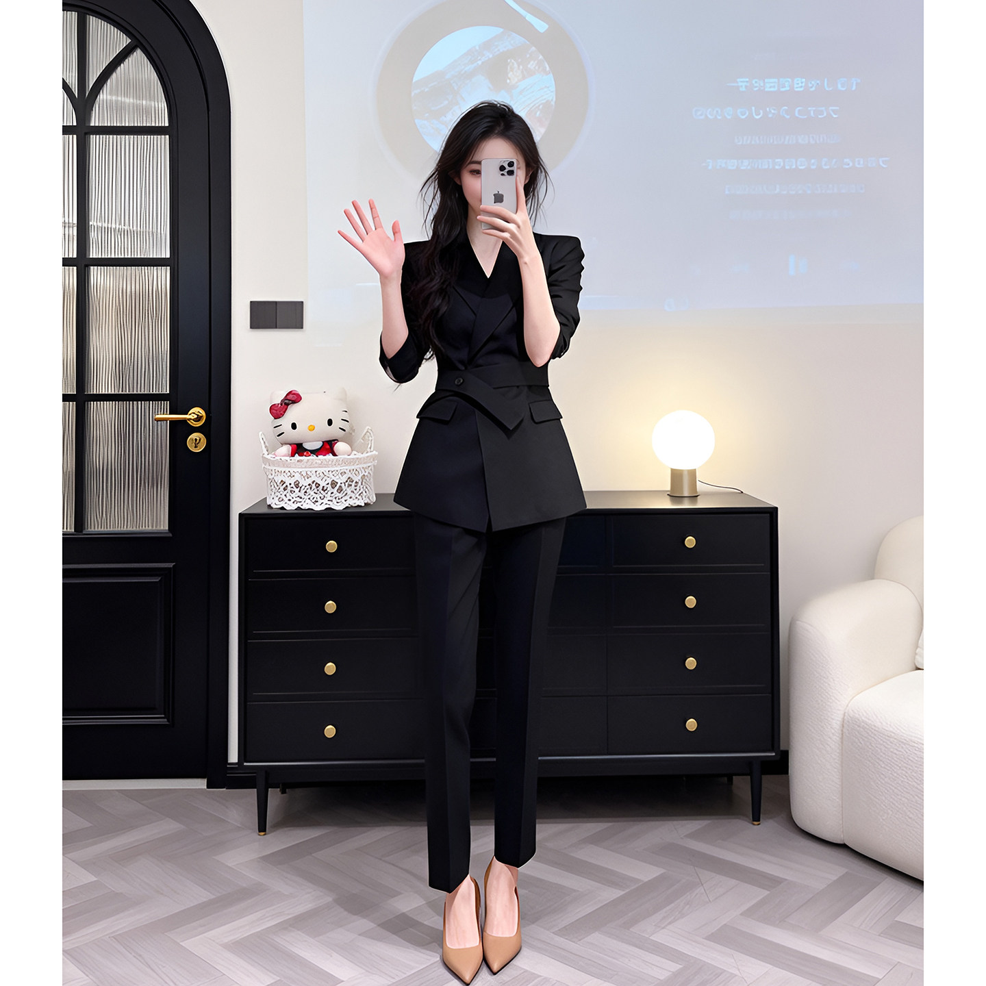 2026春秋高级感黑色西装套装女修身气质职业通勤西服小个子两件套