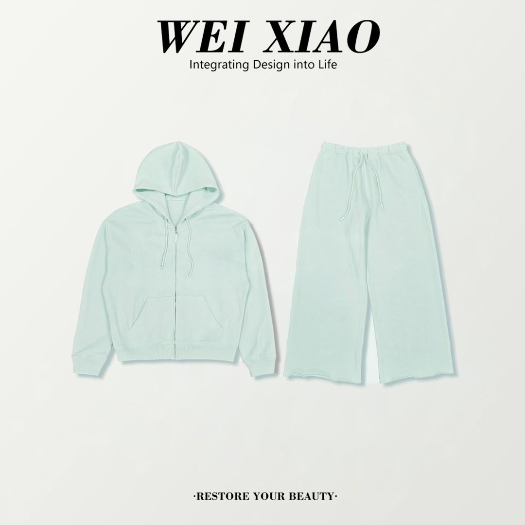 春秋季新款洋气女淡绿色连帽卫衣直筒休闲裤显瘦时尚气质减龄套装
