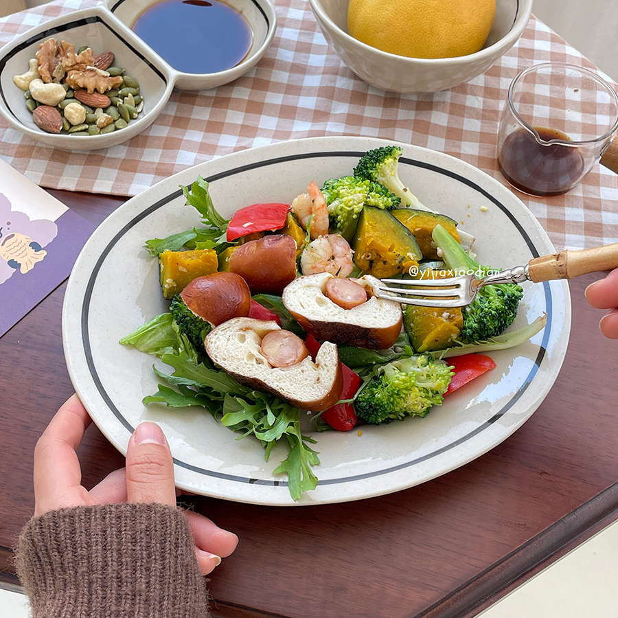 日式减脂盘椭圆盘饭碗菜盘餐具