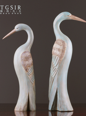 北欧创意复古仙鹤摆件酒柜客厅卧室玄关电视柜家居工艺软装饰品