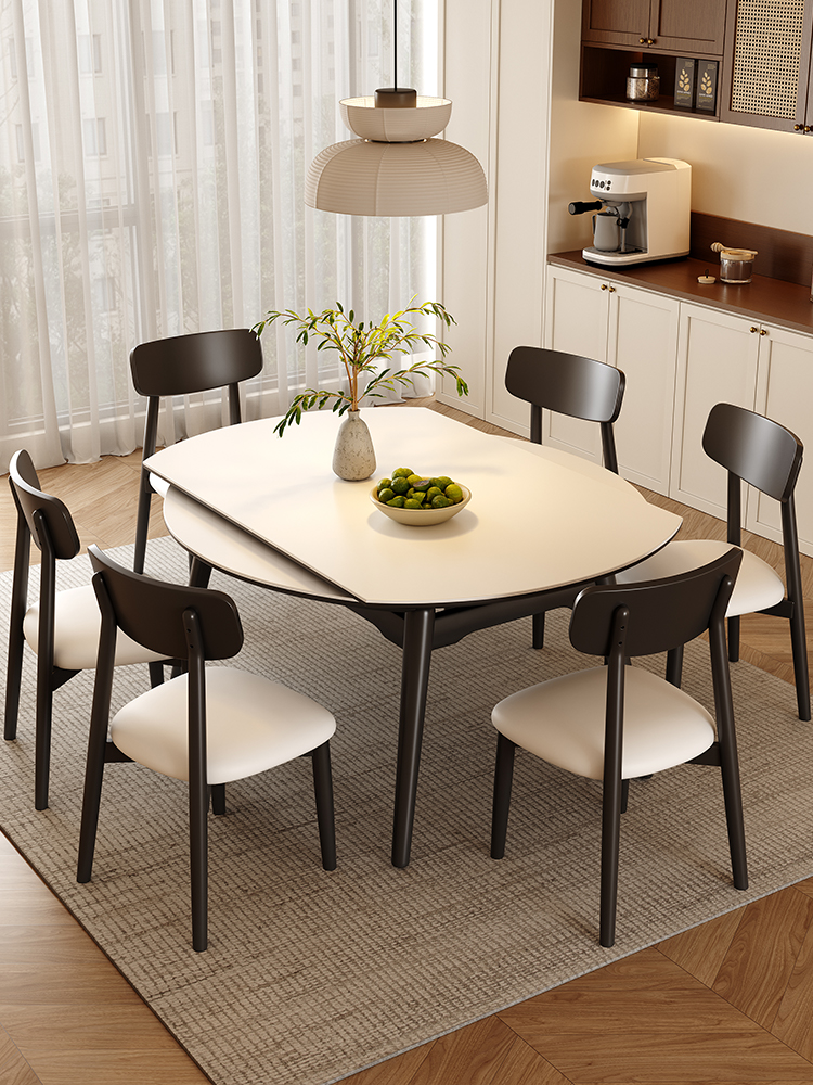 政府补贴馨佰利岩板实木餐桌2025新款家用客厅小户型可伸缩饭桌