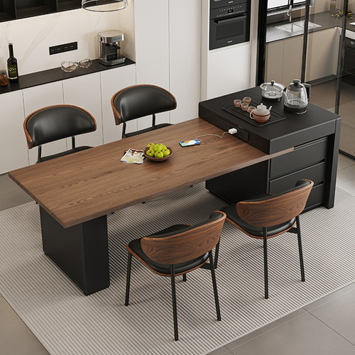 政府补贴馨佰利岛台餐桌一体家用中古风可伸缩多功能实木方桌