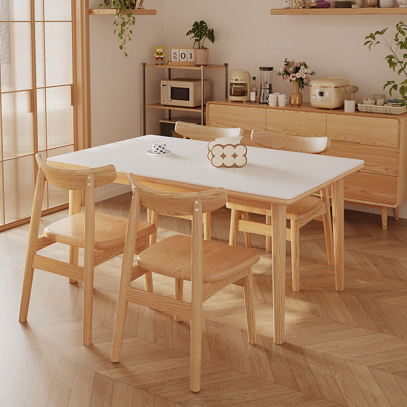 馨佰利岩板实木餐桌2026新款家用小户型方桌奶油原木风长方形饭桌,住宅家具,岩板餐桌,淘宝优惠券,粉丝福利购,淘宝优惠卷