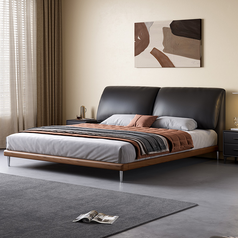 馨佰利真皮床复古风软靠包悬浮床