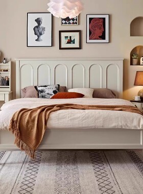 政府补贴馨佰利实木床卧室2025新款法式复古风双人床现代白色婚床