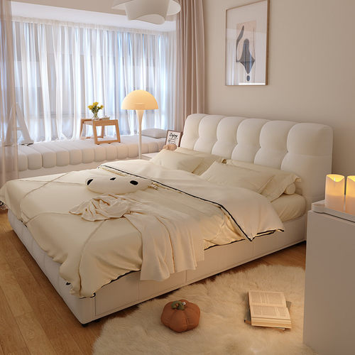 馨佰利奶油风泡芙床1.8m储物婚床