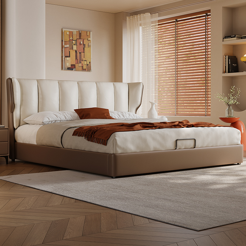 馨佰利真皮床软靠包轻奢储物功能