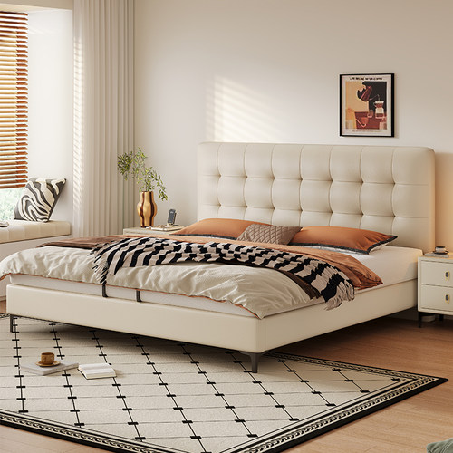 馨佰利真皮法式奶油风可储物皮床