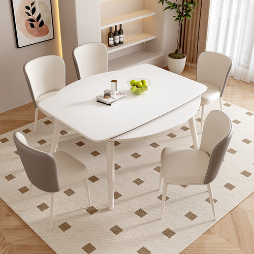 馨佰利岩板餐桌可伸缩