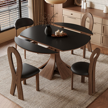 政府补贴馨佰利实木岩板餐桌家用小户型中古风圆桌方圆两用饭桌
