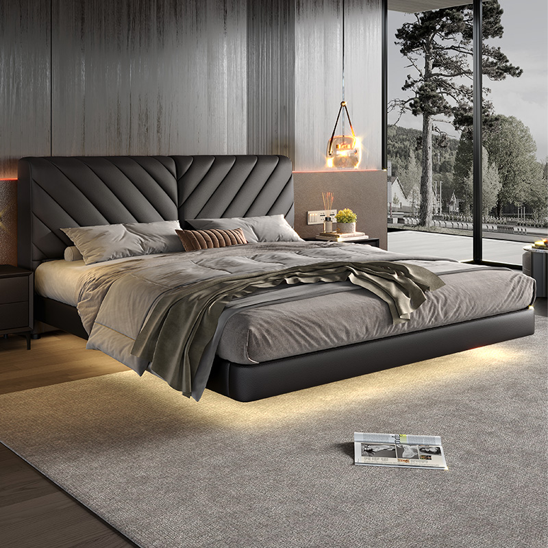 馨佰利真皮床1米8双人床现代简约