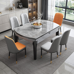 岩板餐桌椅组合轻奢现代简约实木圆桌家用伸缩折叠电磁炉吃饭桌
