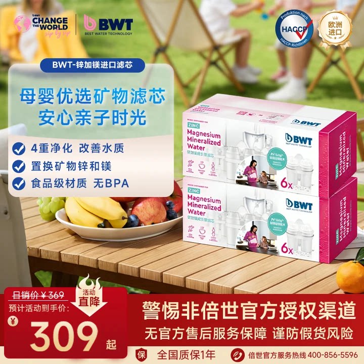 德国BWT倍世原装进口净水壶过滤水壶净水器通用镁+锌离子滤芯