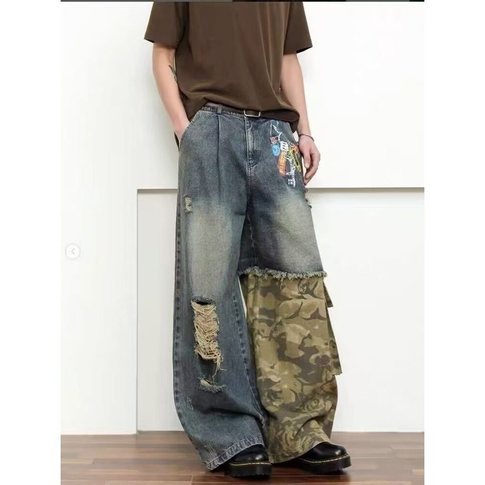 【104】休闲直筒拼接牛仔裤A079-M606-P60，男装牛仔裤，电商A079