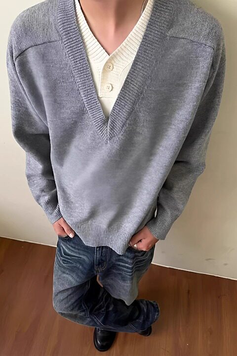 25假两件v领毛衣男秋季t美式覆古polo针织打底衫A079-9572-P55,男装T恤,电商A079
