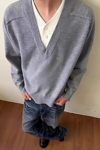 25假两件v领毛衣男秋季t美式覆古polo针织打底衫A079-9572-P55图片