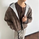【254】5双面穿千鸟外套男情侣宽松开衫连帽卫衣A079-WY118-P55，女装短外套，电商A079