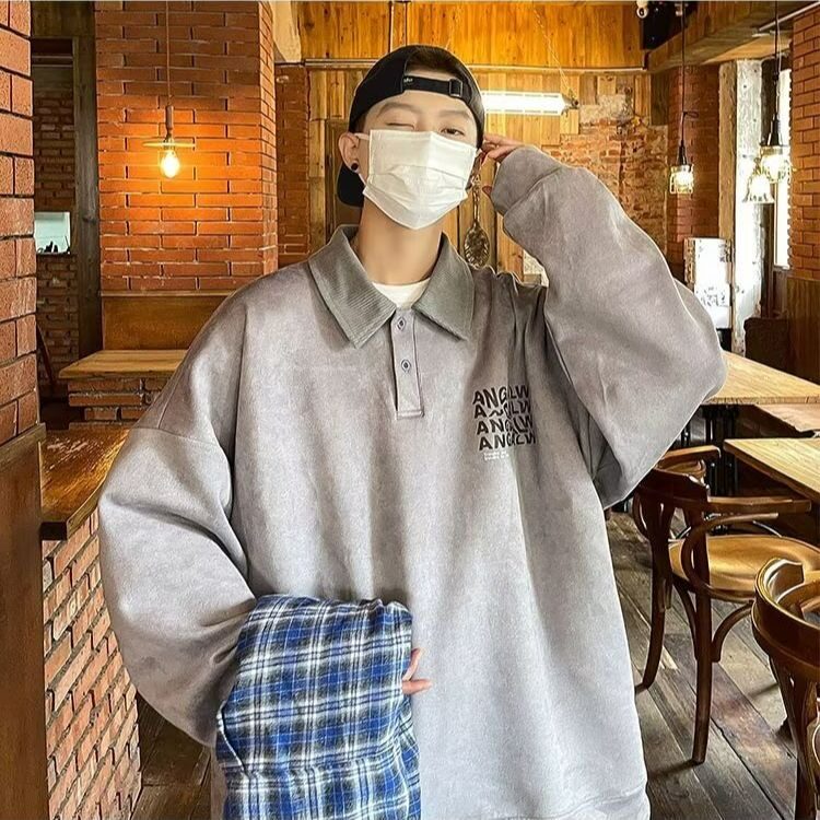【9】5宽松加厚麂皮绒翻领Polo卫衣2025年高街A079-WY106-P40,男装卫衣,电商A079