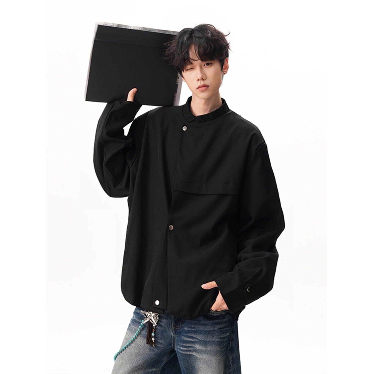 【网45】新中式黑色廓形西服夹克男春秋季A079-W35-P69,男装夹克,电商A079