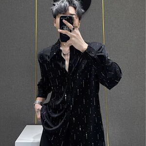 [006]男潮流休闲百搭烫钻宽松衬衫男纯色长袖衬衣A079-CS226-P42图片