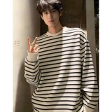 [003]古条纹圆领长袖T恤男女潮牌情侣宽松百搭上衣A079-ET52-P37，男装T恤，电商A079