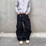 [008]阔腿牛仔裤休闲宽松丹宁直筒cleanfit长裤男A079-N1218-P44，男装牛仔裤，电商A079