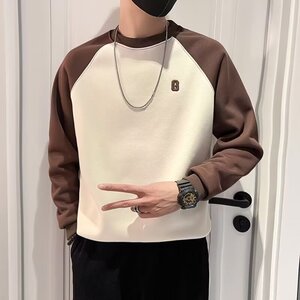 【001】新款圆领男士长袖宽松上衣T恤加绒拼色外套A079-A133-P35图片