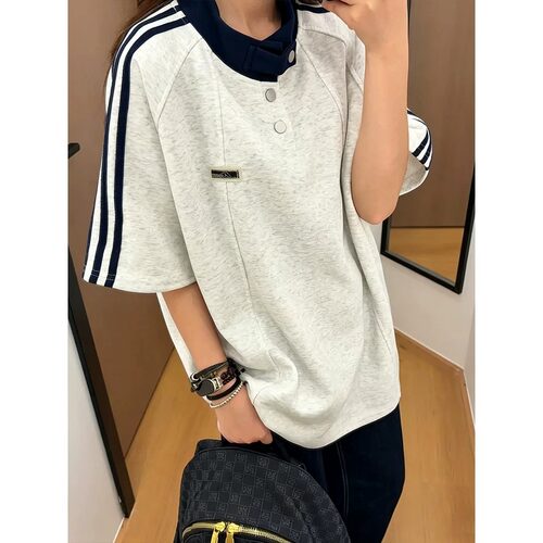 [003]藏青色条纹短袖t恤男拼接撞色polo衫半截袖A079-HK46-P28
