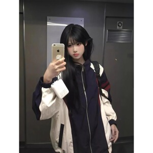 【001】拼接撞色翻领夹克男女新款宽松休闲运动外套A079-1193-P57图片