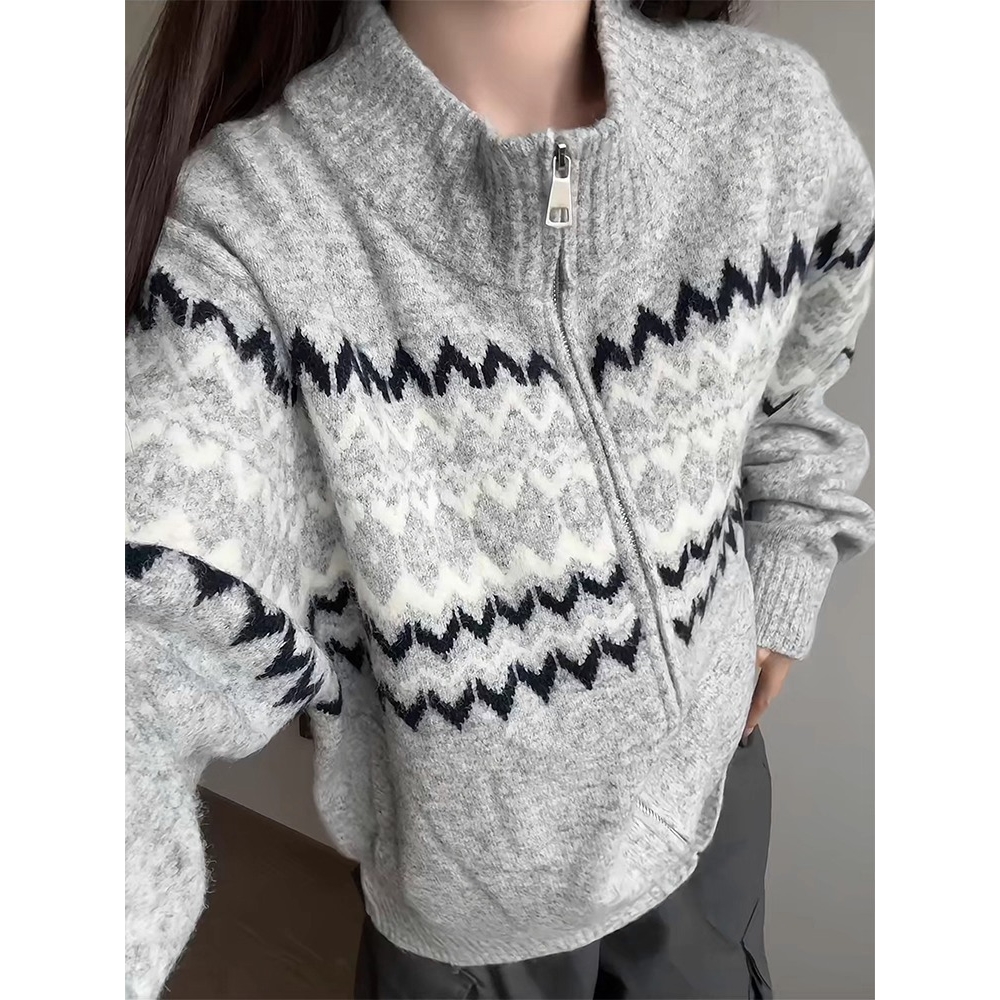 【7】麻花纹菱格针织衫男女宽松休闲慵懒风毛衣A079-MY9824-P61，男装针织衫/毛衣，电商A079