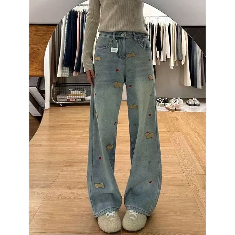 【002】小狗刺绣牛仔裤时尚宽松小众阔腿长裤潮A079-S748常规-P46,男装牛仔裤,电商A079
