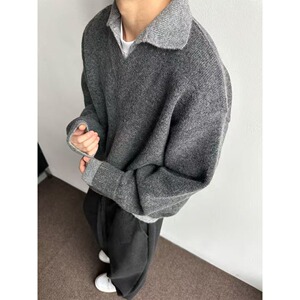 【网106】假两件v领毛衣男款冬季翻领针织衫上衣A079-5012-P67图片
