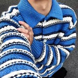 【网139】25条纹开衫毛衣男宽松休闲撞色针织衫A079-D680-P54，男装针织衫/毛衣，电商A079