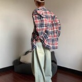 [006]拼色破洞格纹长袖衬衫男休闲宽松衬衣外套A079-C5060-P37，男装衬衫，电商A079