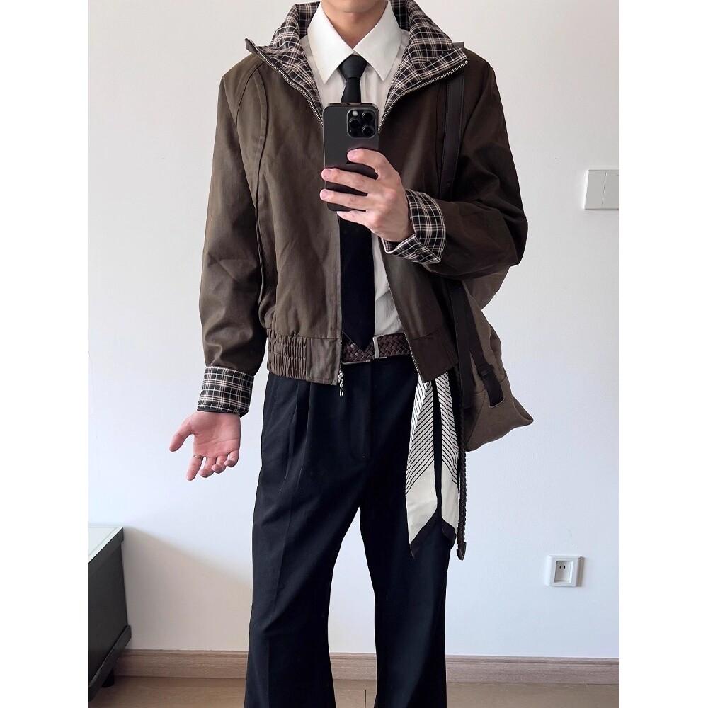 [3]格纹拼接翻领夹克男A079-HT16-P65,男装夹克,电商A079
