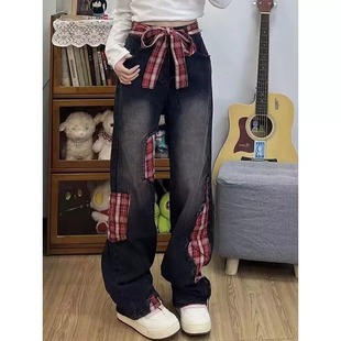 M608 A079 拼接蝴蝶结格子贴布牛仔裤 P57 104