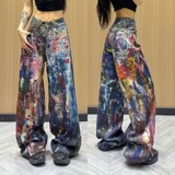 【104】5彩印泼墨牛仔裤女重工彩色宽松阔腿直筒裤A079-M609-P61，男装牛仔裤，电商A079